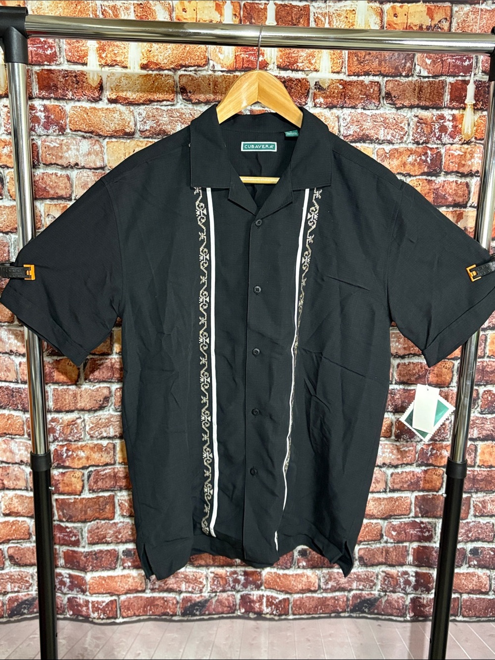 🔥 New w/tags Cubavera Black Short Sleeve Button-Down Shirt men’s medium stitched